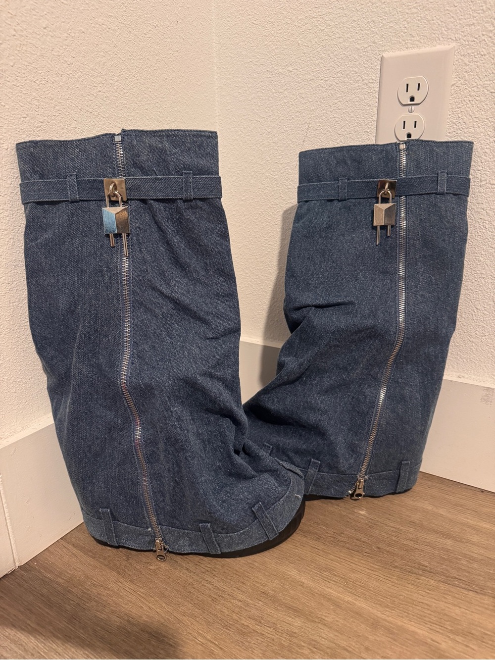 Dark Blue Denim Boot-Cut Jeans with Front Zip Detail